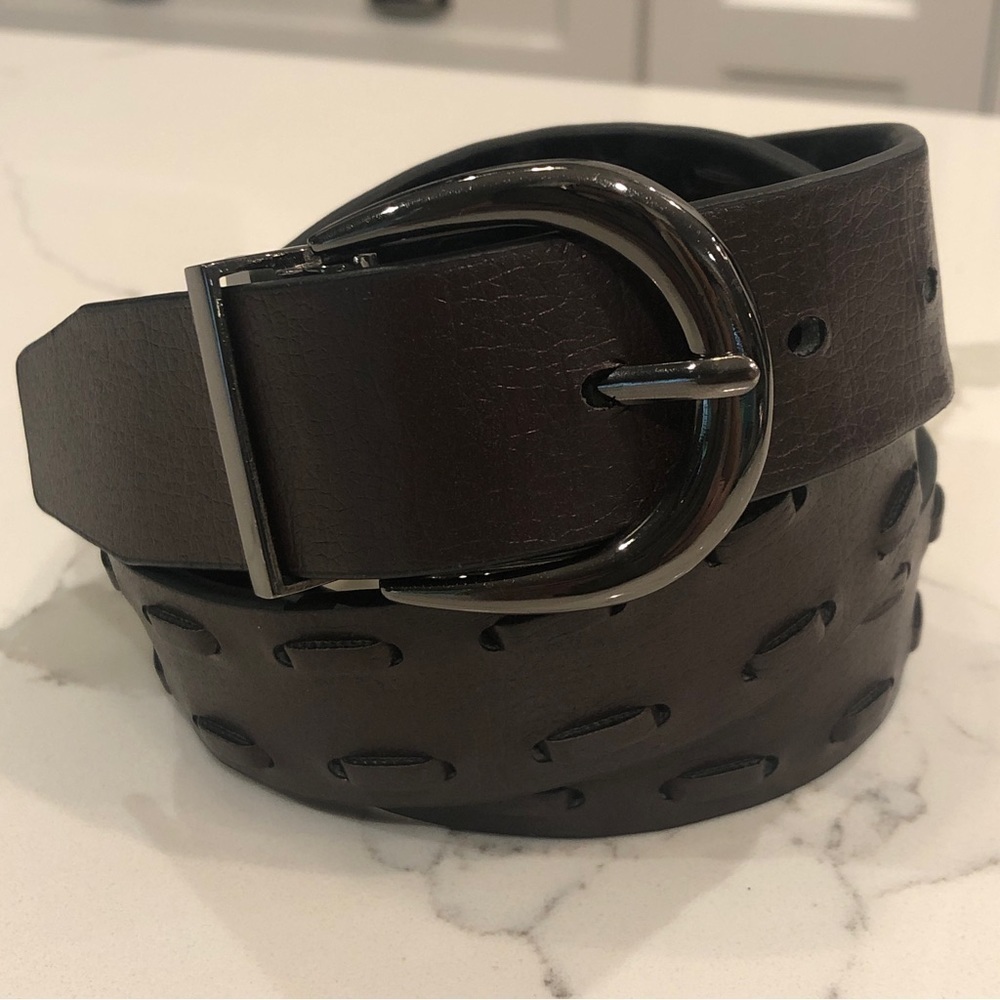 Unbranded Mens Brown Black Reversible Faux Leather Belt Size 36 Casual Woven